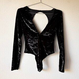 Victoria's Secret Black Crushed Velvet Bodysuit Lingerie Women's XS